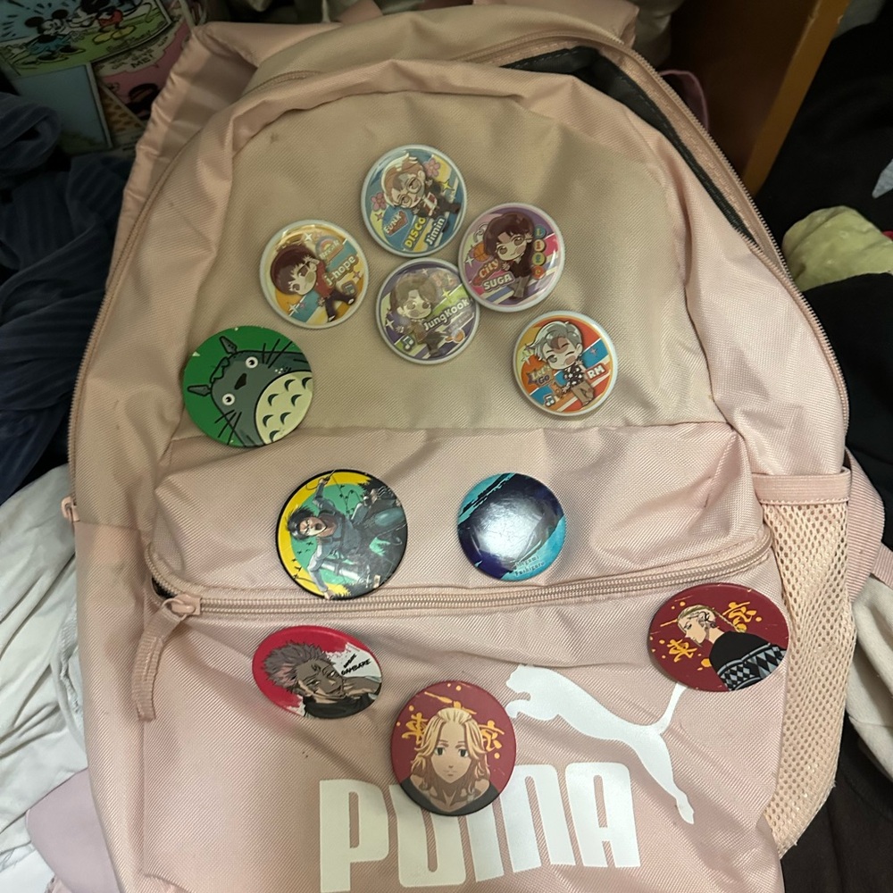 Puma Pink Backpack with Anime Pins
